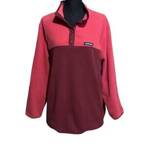 Lands' End Coral Pink Red Color Block Pullover Fleece Top Women's XL